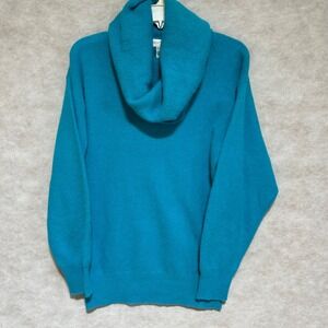 Outlander Vintage Lambswool Angora Cowl Neck Sweater Teal Blue Small 3004
